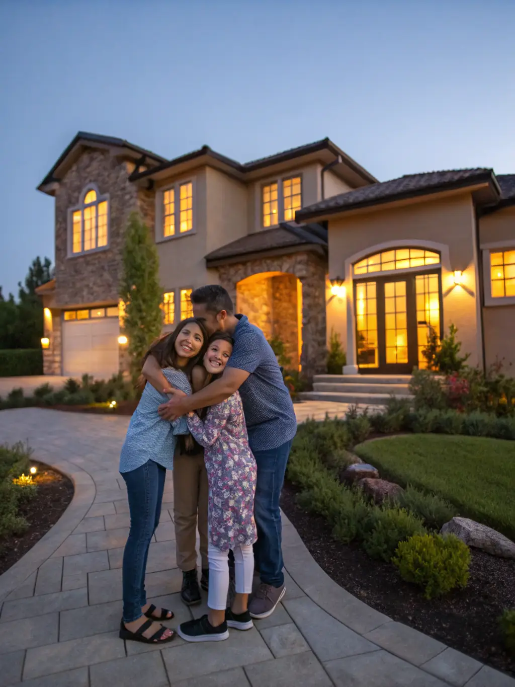A diverse family standing in front of their newly renovated home, illustrating how Mortgage Strategist helps clients leverage their home equity for renovations and future planning.