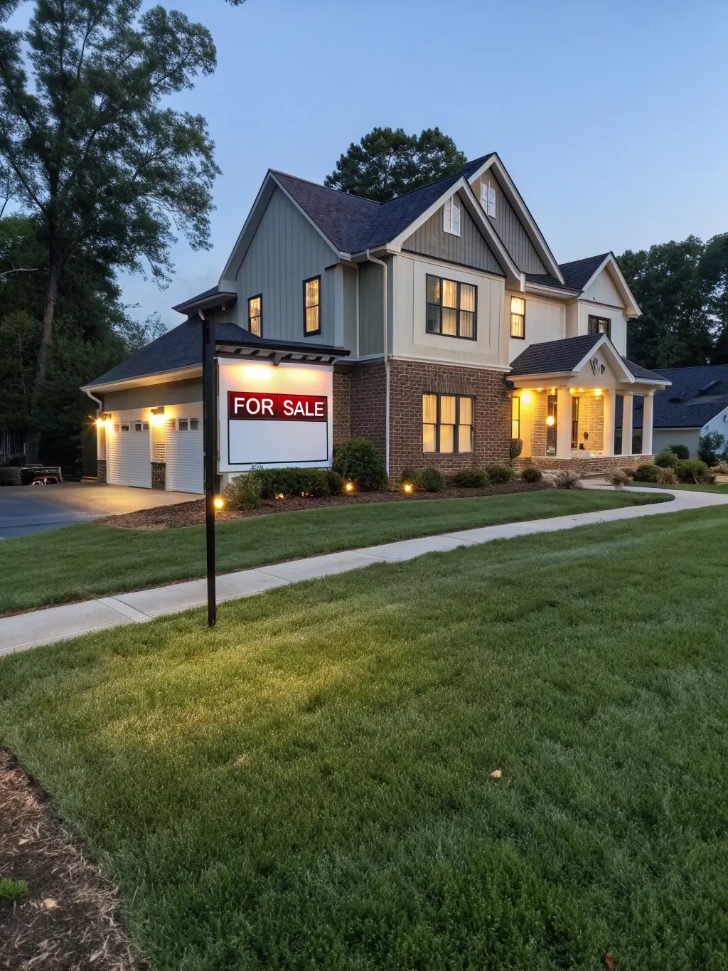 A house with a 'sold' sign in front, representing the final step of closing on the mortgage and owning a home.
